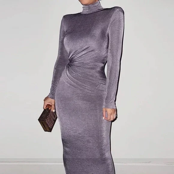 Chic Turtleneck Long Sleeve Maxi Elegant Sexy Bodycon Dress | Color: Purple | Size: S | Aimeek08's Closet